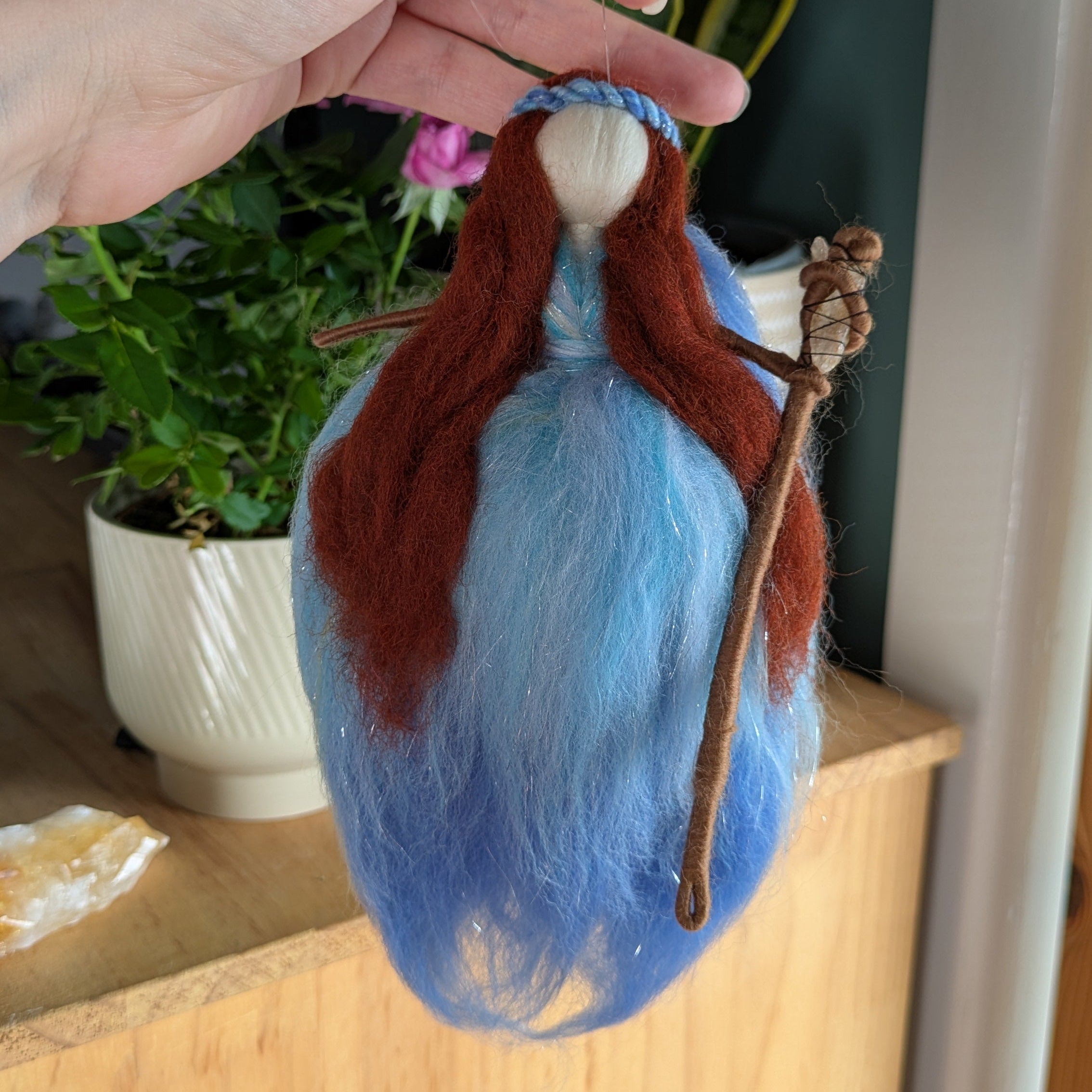 Felted Fairy Dolls with Raw Crystal Wand/Staff